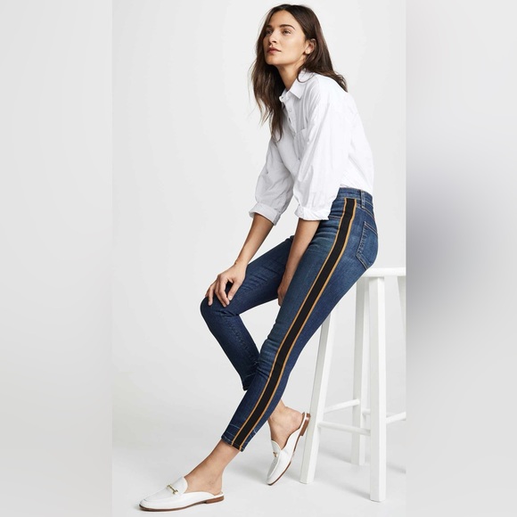 NEW Veronica Beard Crop Slim Fit Button Fly Tuxedo Stripe Jeans in Dark Wash - Picture 2 of 3